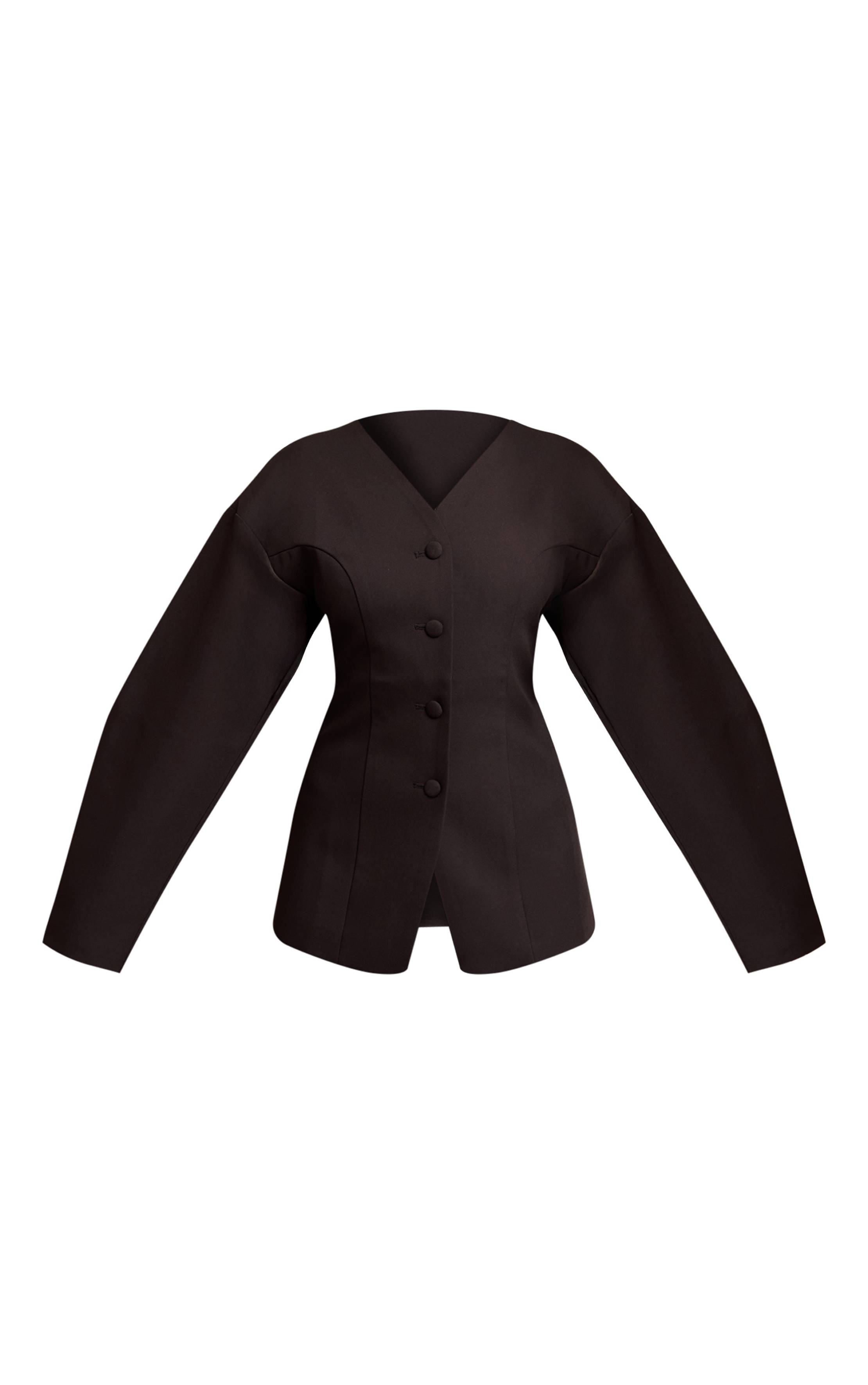 Noir Blazer Sans Col À Boutons Recouverts De Tissu