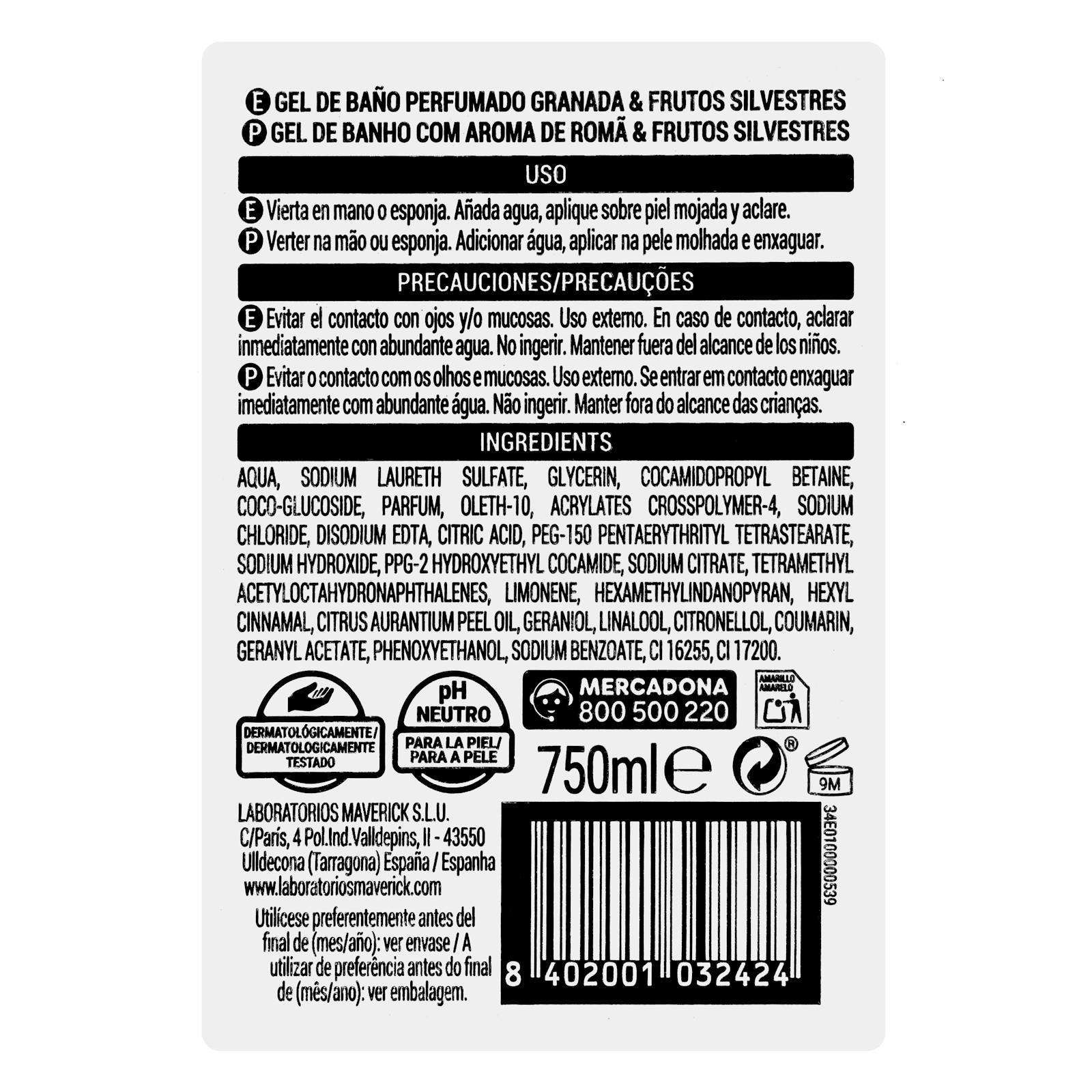 Gel de bain Deliplus à la grenade et aux baies sauvages pour peaux normales