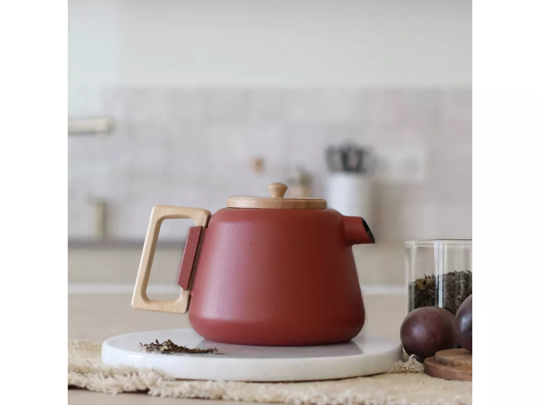 Ogo Living - Theiere Viggo 1000ml En Fonte Paprika Avec Poignee Couvercle Bois