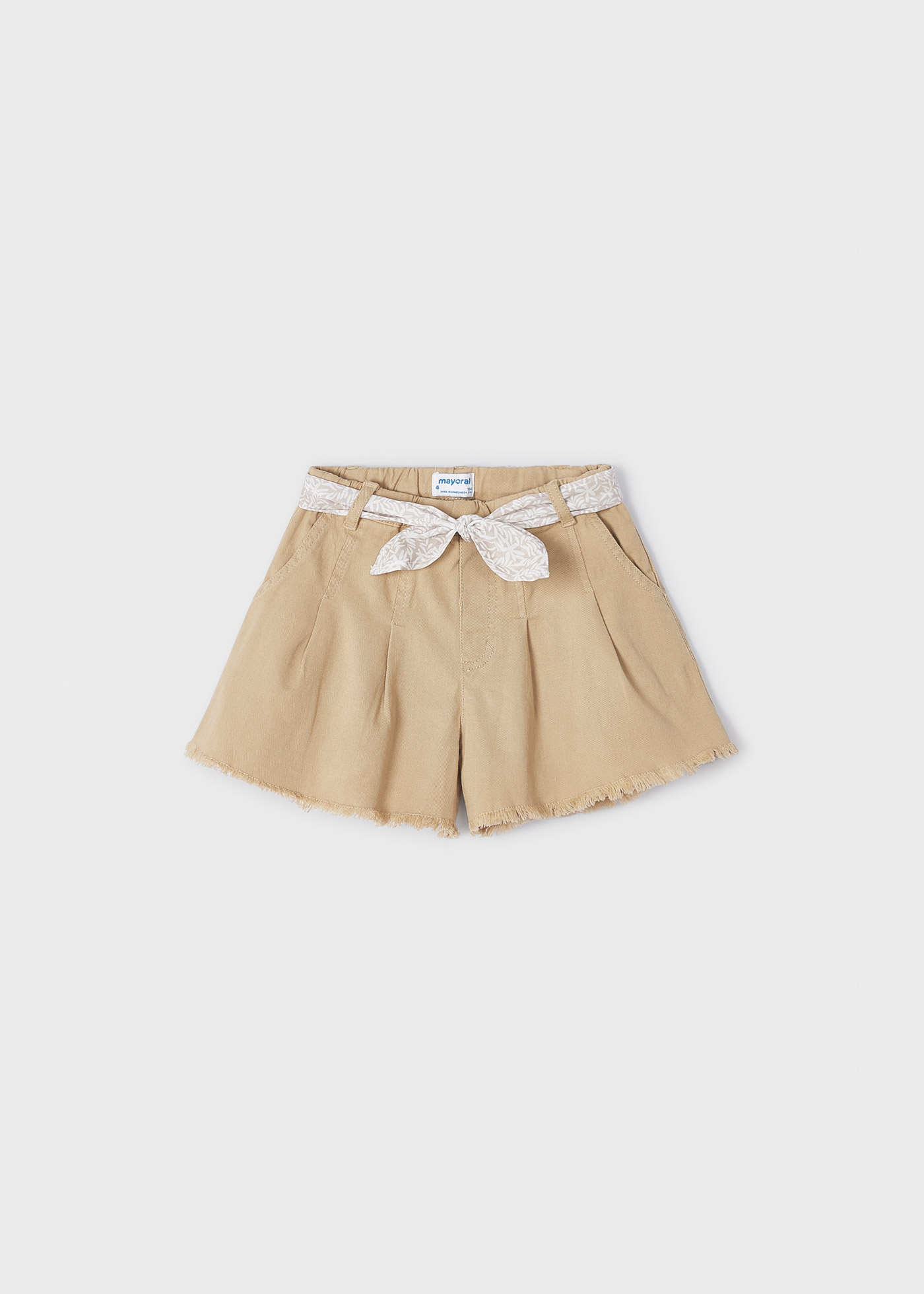 Calções de algodão estampados para meninas com cinto, feitos de algodão sustentável.