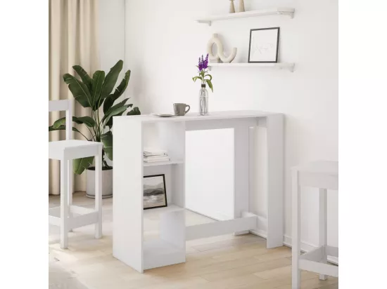 Table de bar et étagère blanc 124x46x103,5 cm bois d'ingénierie
