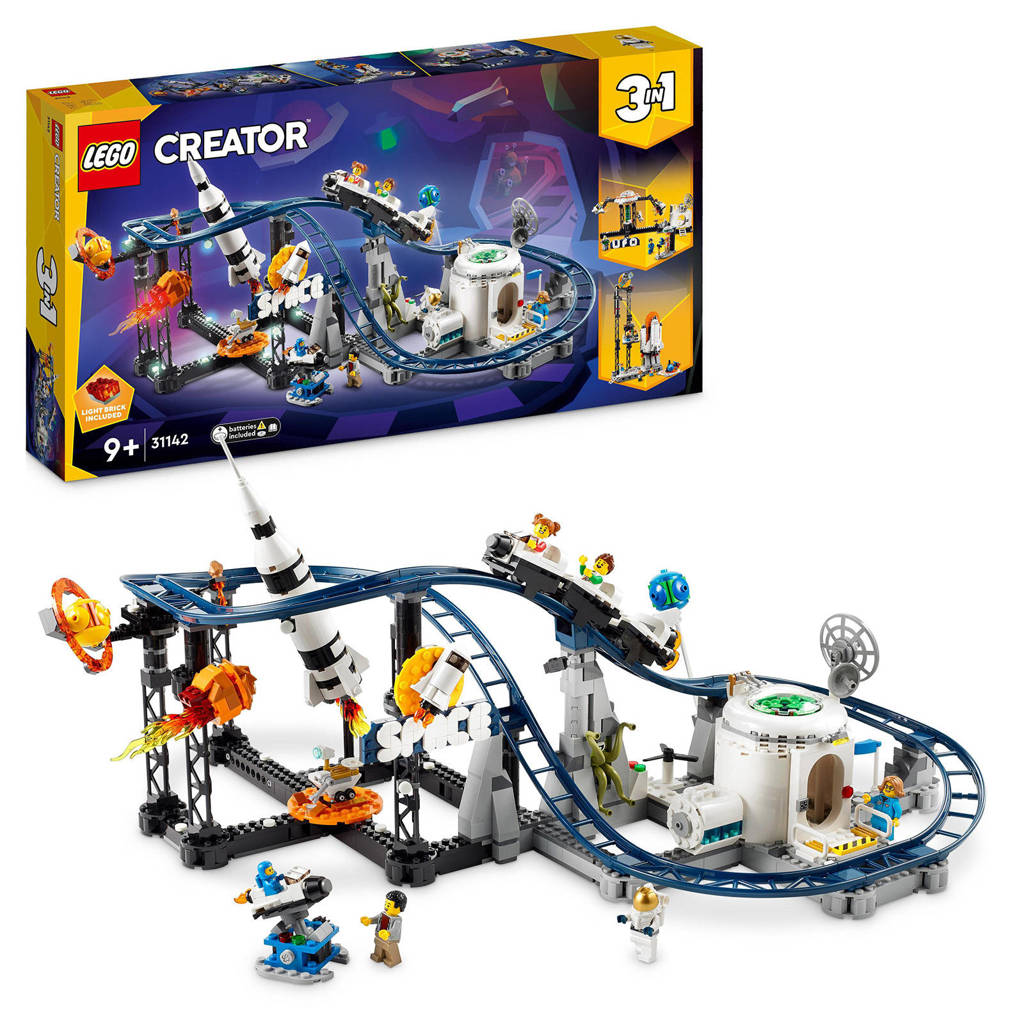 ruimte3-in-1 Ruimteachtbaan Ruimte Set met Rollercoaster, Vrijevaltoren en Draaimolen 31142