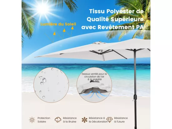 Parasol de Jardin Double XXL 426 x 265cm Poignée à Manivelle,Sommet Ventilé Polyester Structure Métallique à 10 Côtes （Beige)