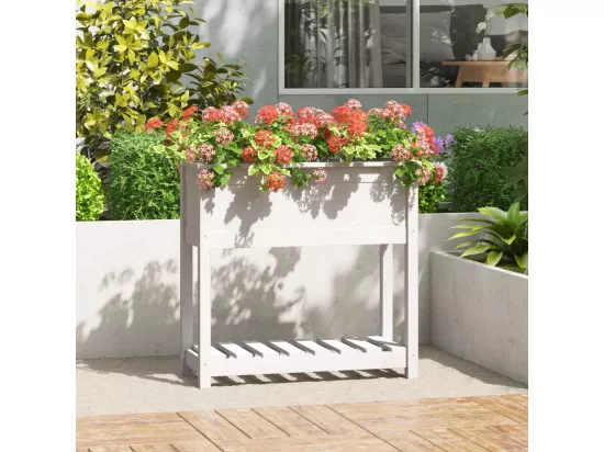 Jardinière avec étagère Blanc 82,5x34,5x81cm Bois massif de pin