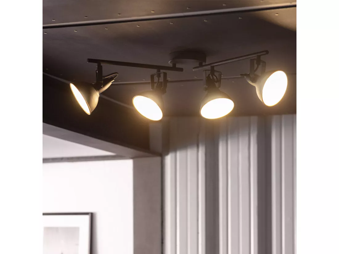 Plafonnier Orientable Aluminium Emer 4 Spots Noir Noir