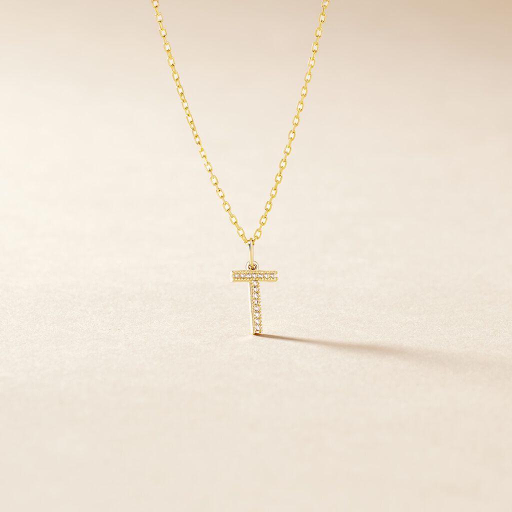 Pendentif Lettre T Or Jaune Oxyde