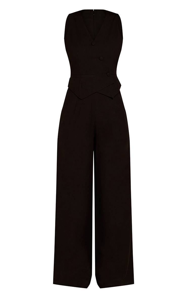 Noir Combinaison-pantalon Effet Lin Avec Bustier Gilet