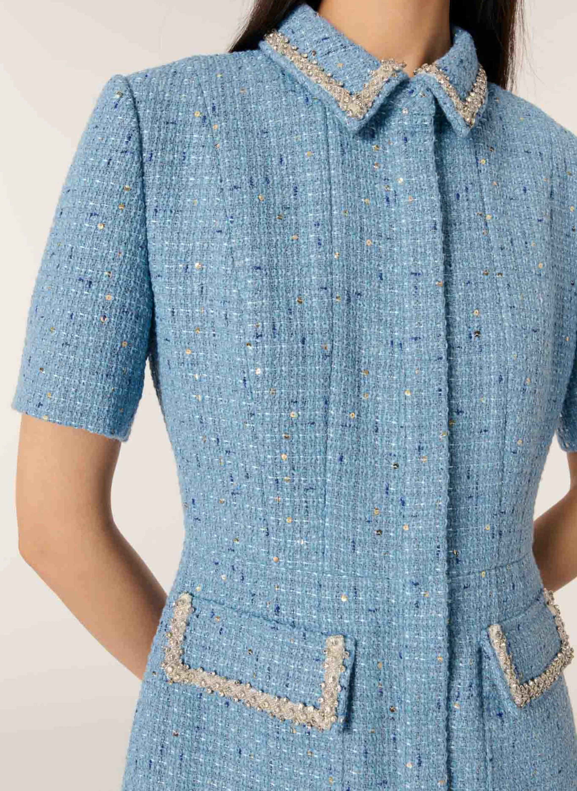 Robe courte en tweed | Bleu