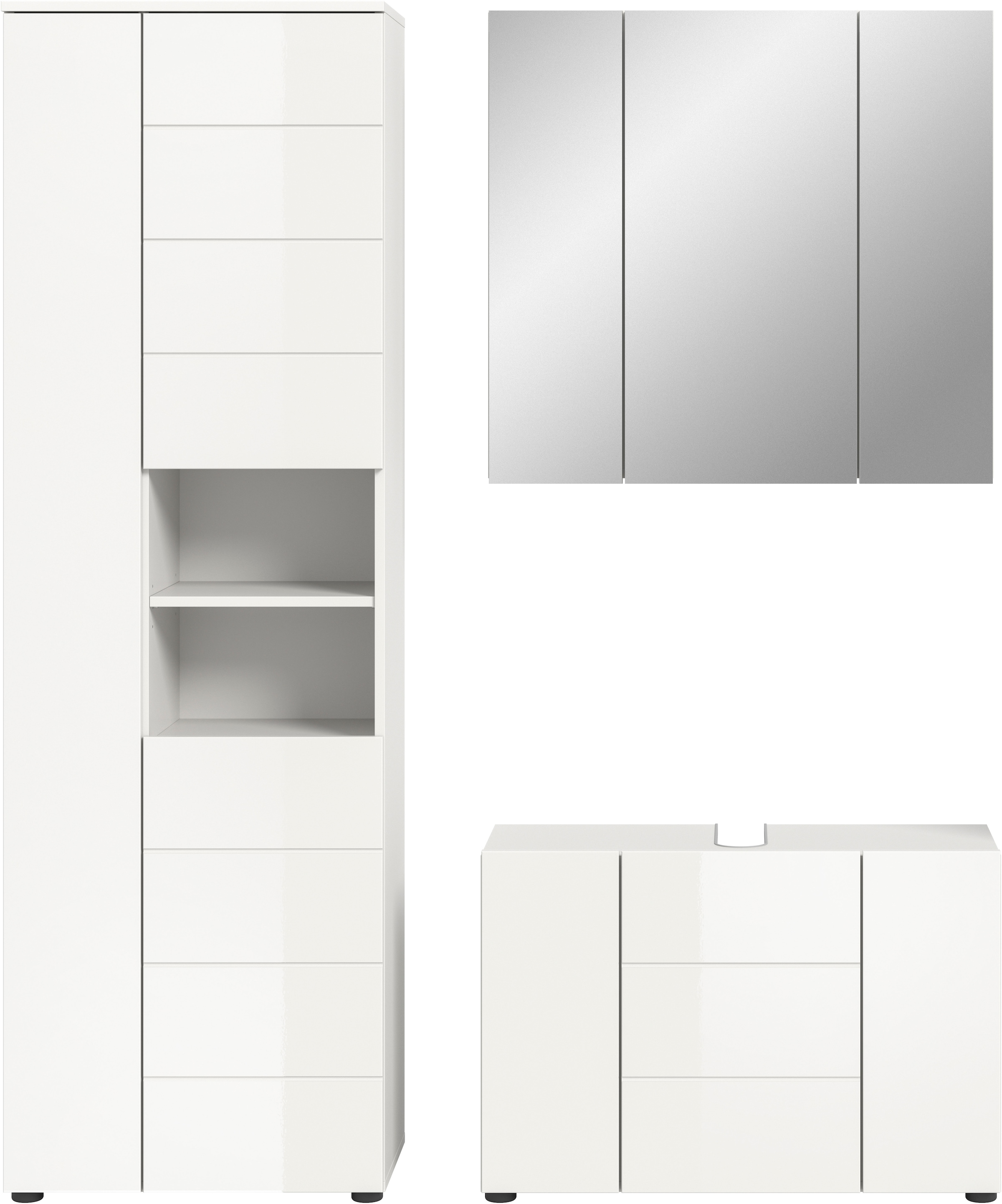 welltime Badmöbel-Set »Biel, Höhe 190 cm, Hochschrank, Unterschrank, Spiegelschrank« 3 Stk. tlg.