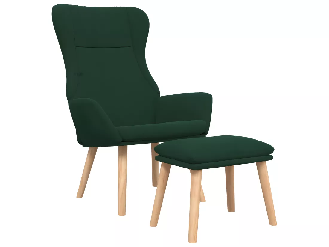 Chaise de relaxation avec repose-pied Vert foncé Tissu