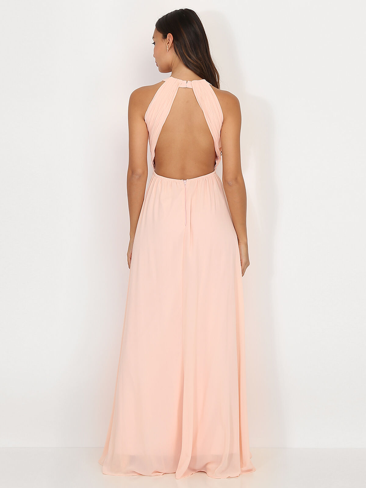 Robe longue drapée dos nu- Rose
