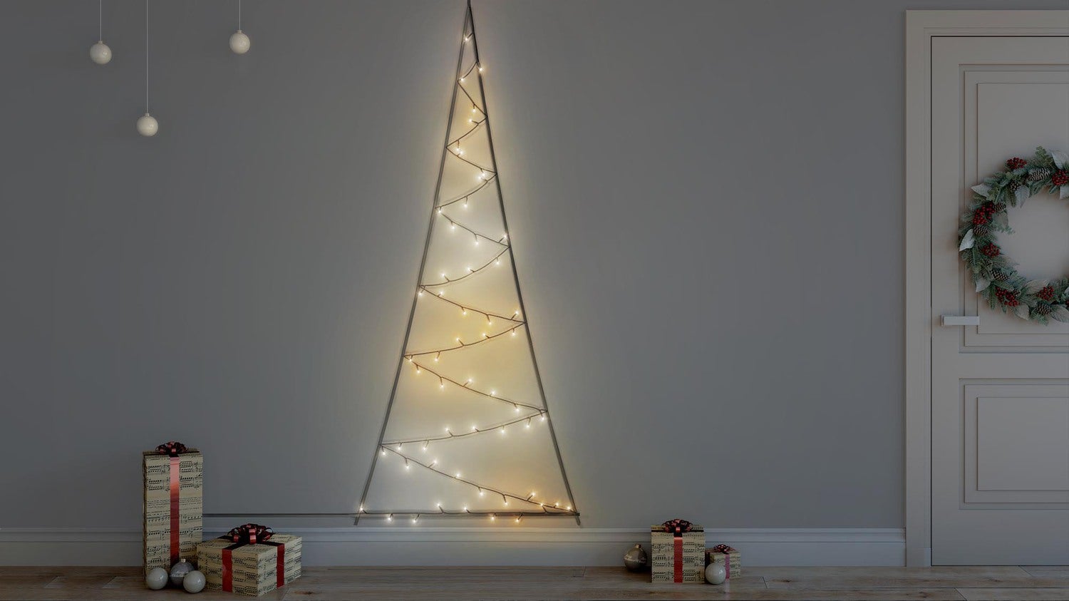 Twinkly wandhanger Wall Tree appgestuurd met 50 lampjes gekleurd 100 x 2 x 200 cm
