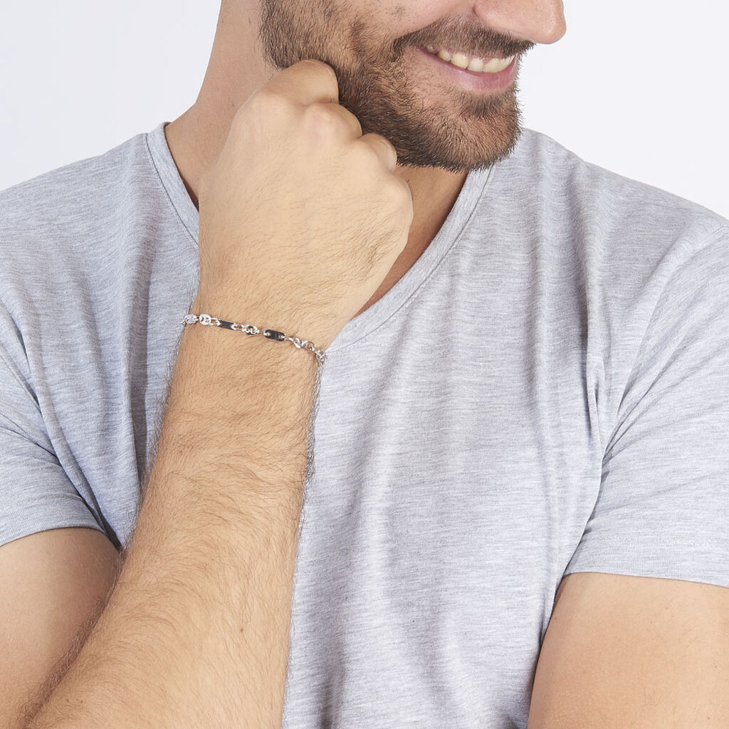 Bracelet Pomeline Maille Grain De Cafe Et Plaquettes Argent Blanc
