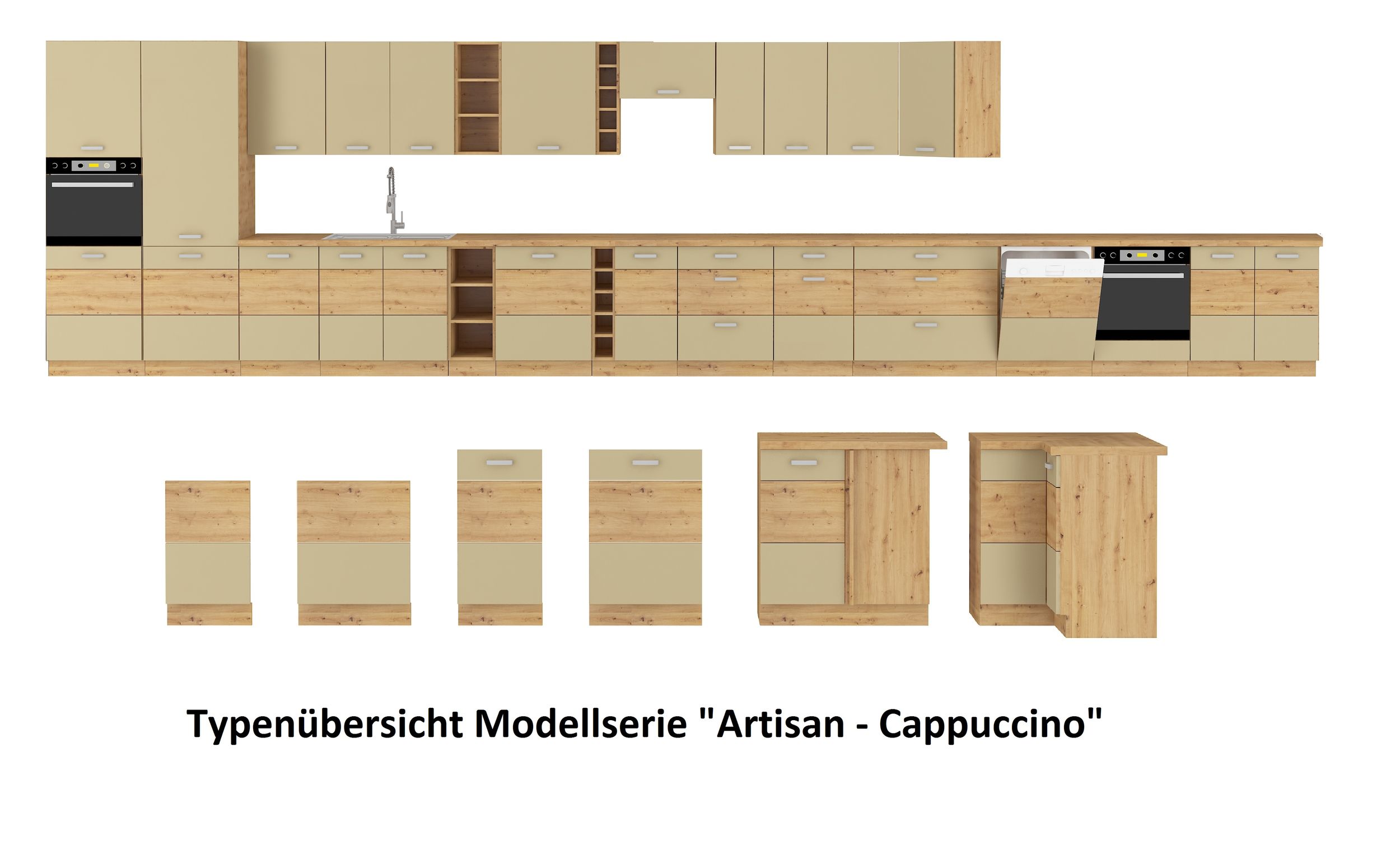 Hängeschrank 80 Eiche Artisan Cappuccino Hochglanz Küchenzeile Küchenblock Küche