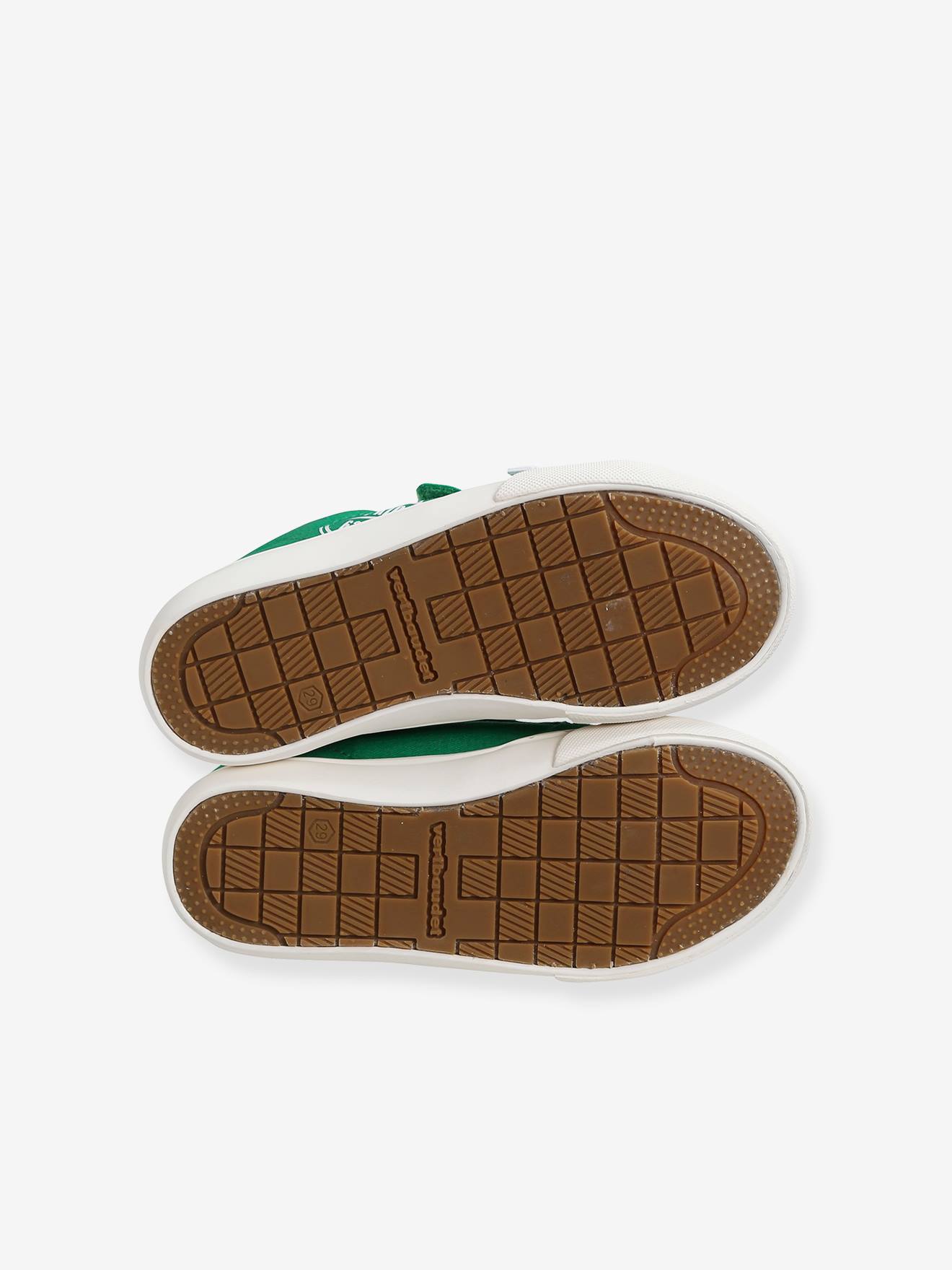 Tênis de lona com tiras autoadesivas, para meninos, verde escuro liso com estampas.