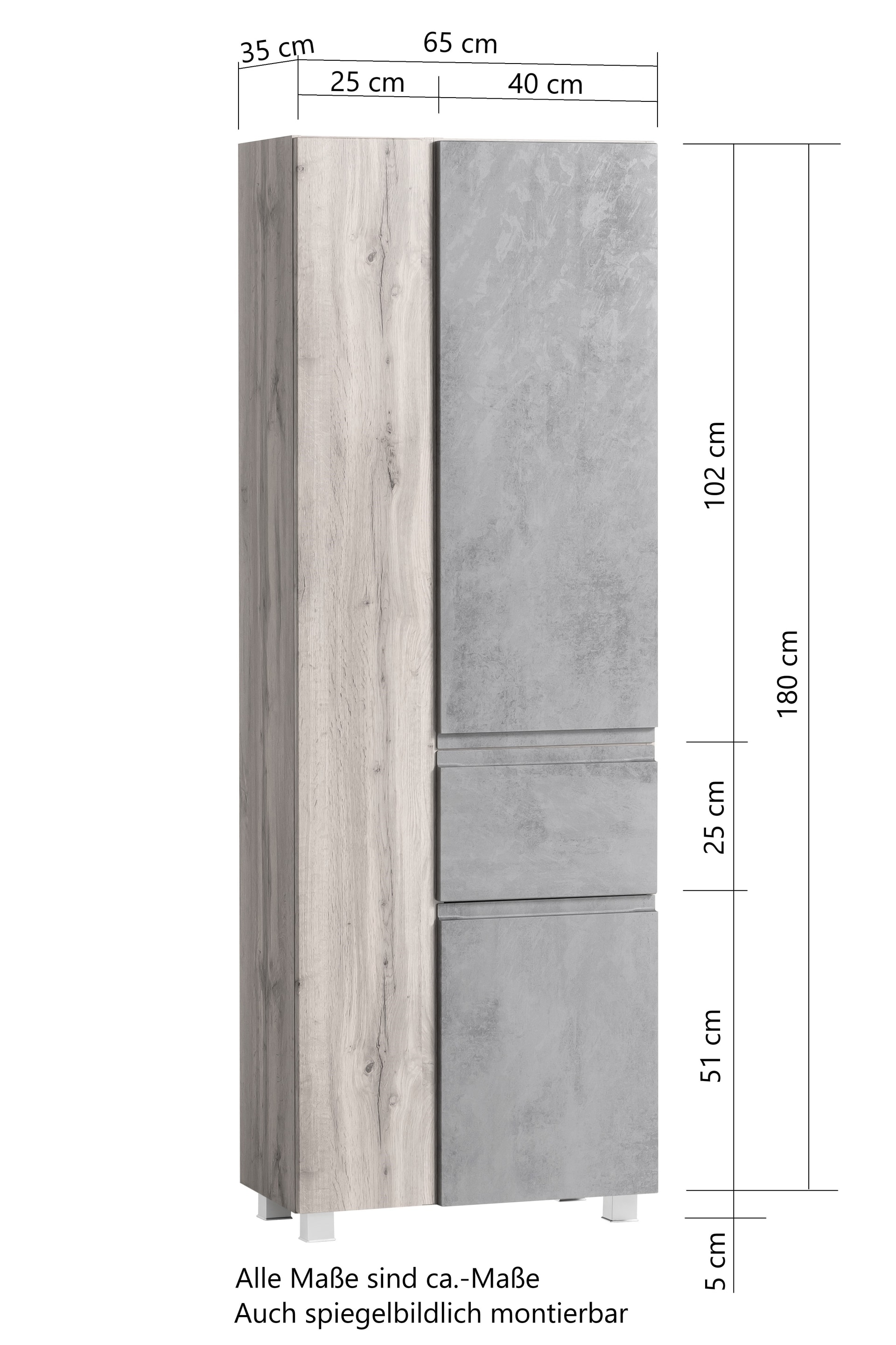 Hochschrank Gent hellgrau B/H/T 65x180x35 cm