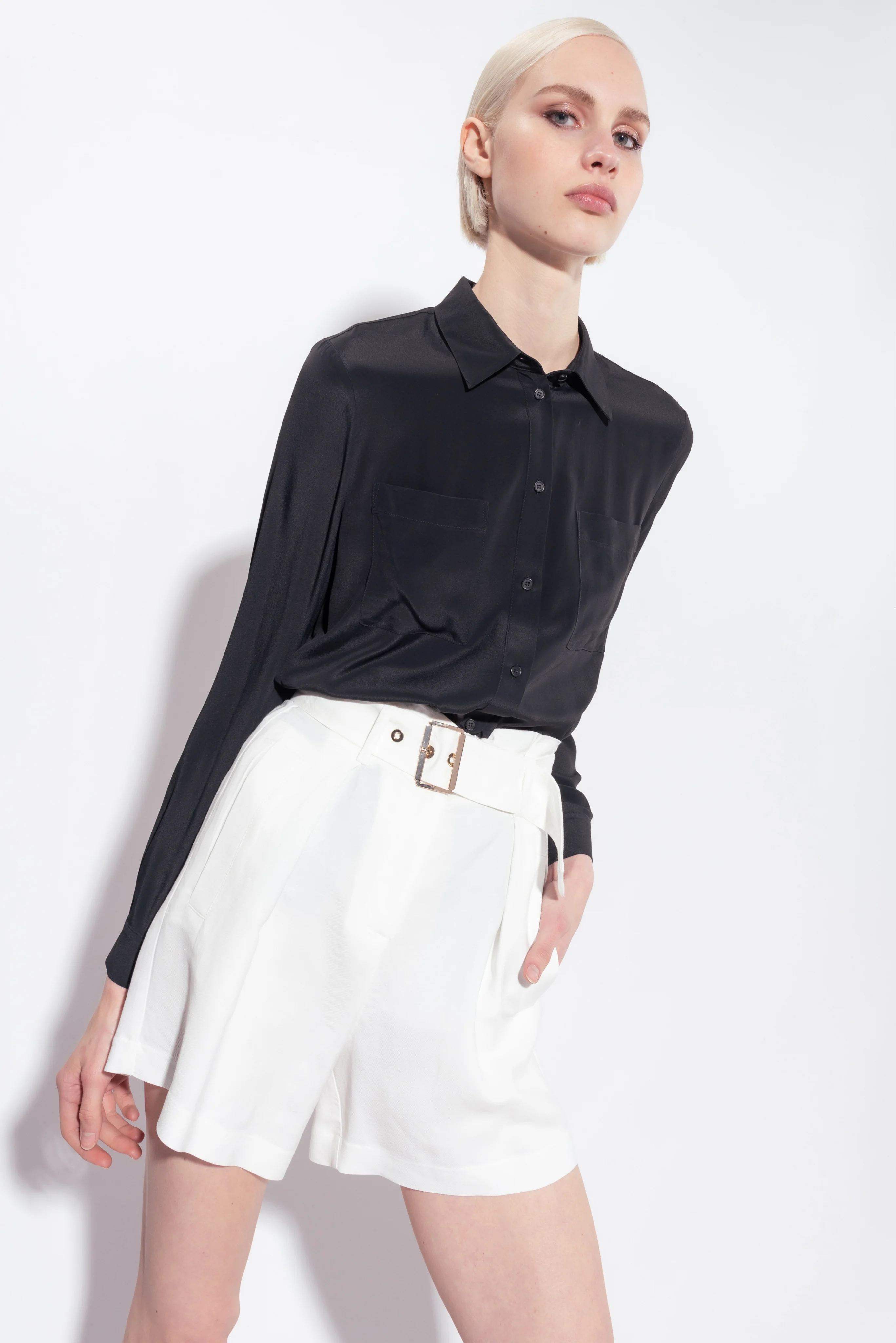 Chemise mélangée à poches poitrine | Noir