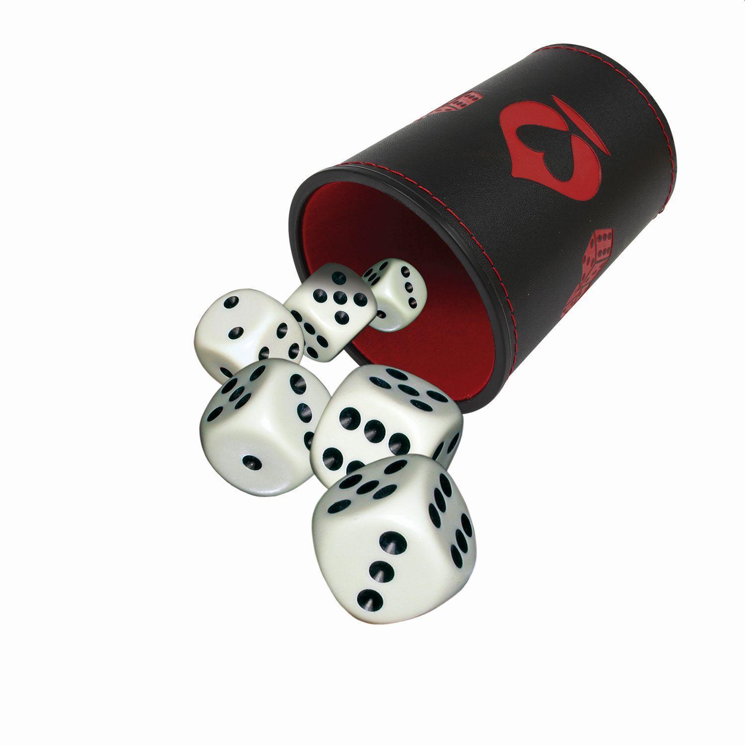 Premium Würfelbecher + 6 Würfel, Aufh.-FS, VE 6