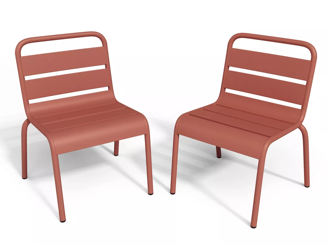 Salle à manger de jardin pour enfants en métal - une table et 4 chaises empilables - Terracotta - POPAYAN de MYLIA