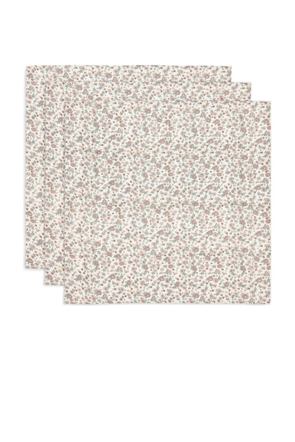 hydrofiele doek small 70x70cm Retro Flowers - set van 3 oatmeal