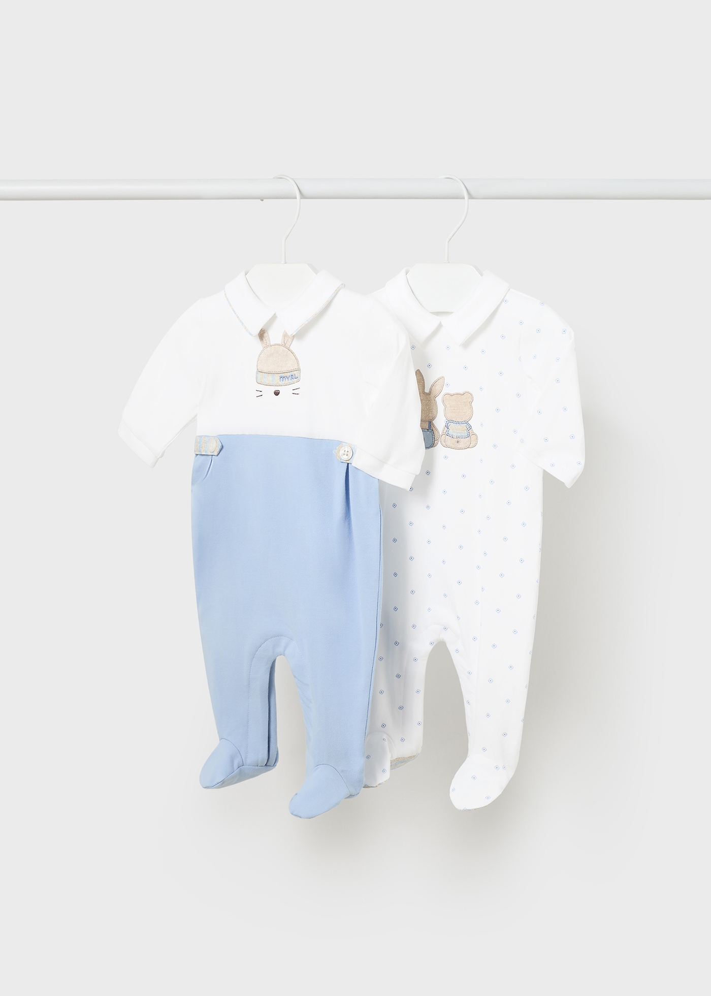 Conjunto de 2 macacões compridos Better Cotton para recém-nascidos, cor eucalipto.