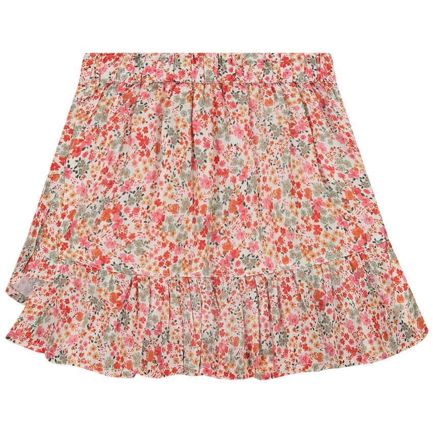 Jupe courte en voile avec imprimé fleurie pour fille - Ecru
