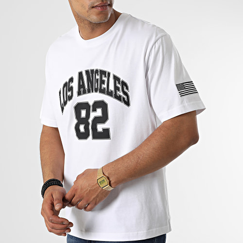 Tee Shirt Oversize Large College Los Angeles Blanc Noir