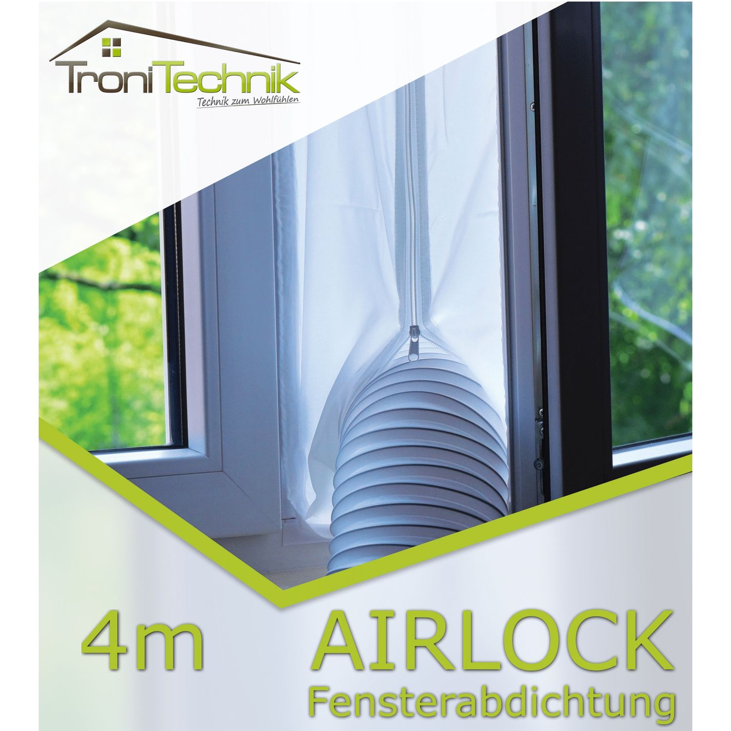 TroniTechnik® Universal AirLock Fensterabdichtung für mobile Klimageräte und Ablufttrockner Hot Air Stop 4m