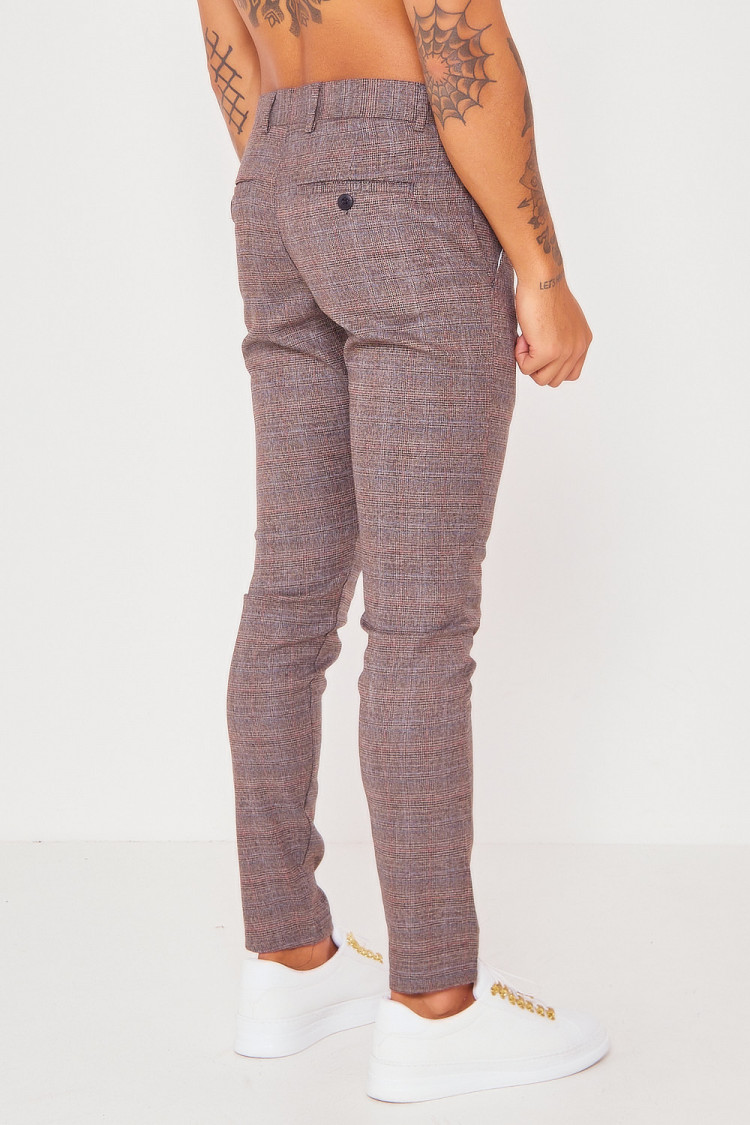 Pantalon chino noir à carreaux tons sur tons