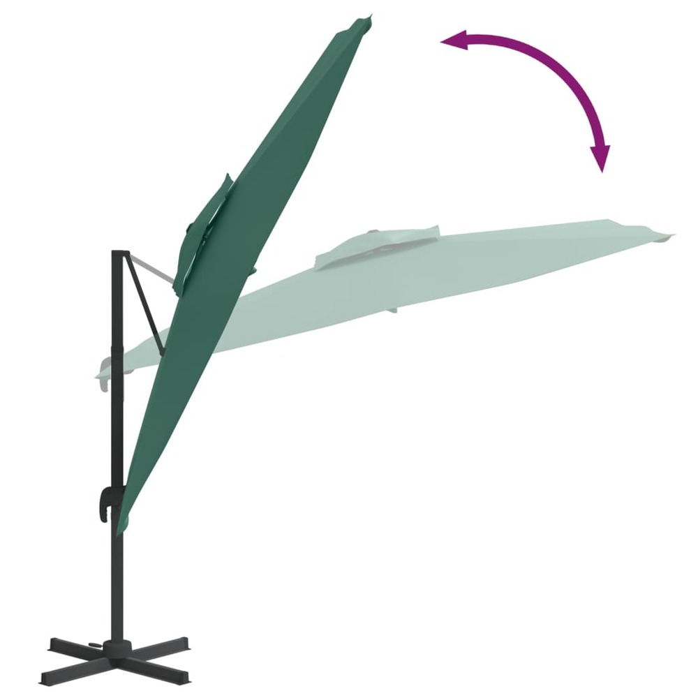 Parasol meuble de jardin cantilever à double toit 300 x 300 cm vert