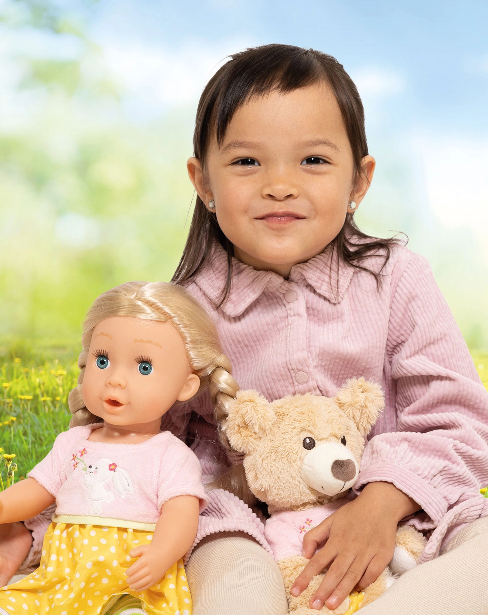 Puppen-Kleid BUNNY LOU (28-35cm) in gelb/rosa