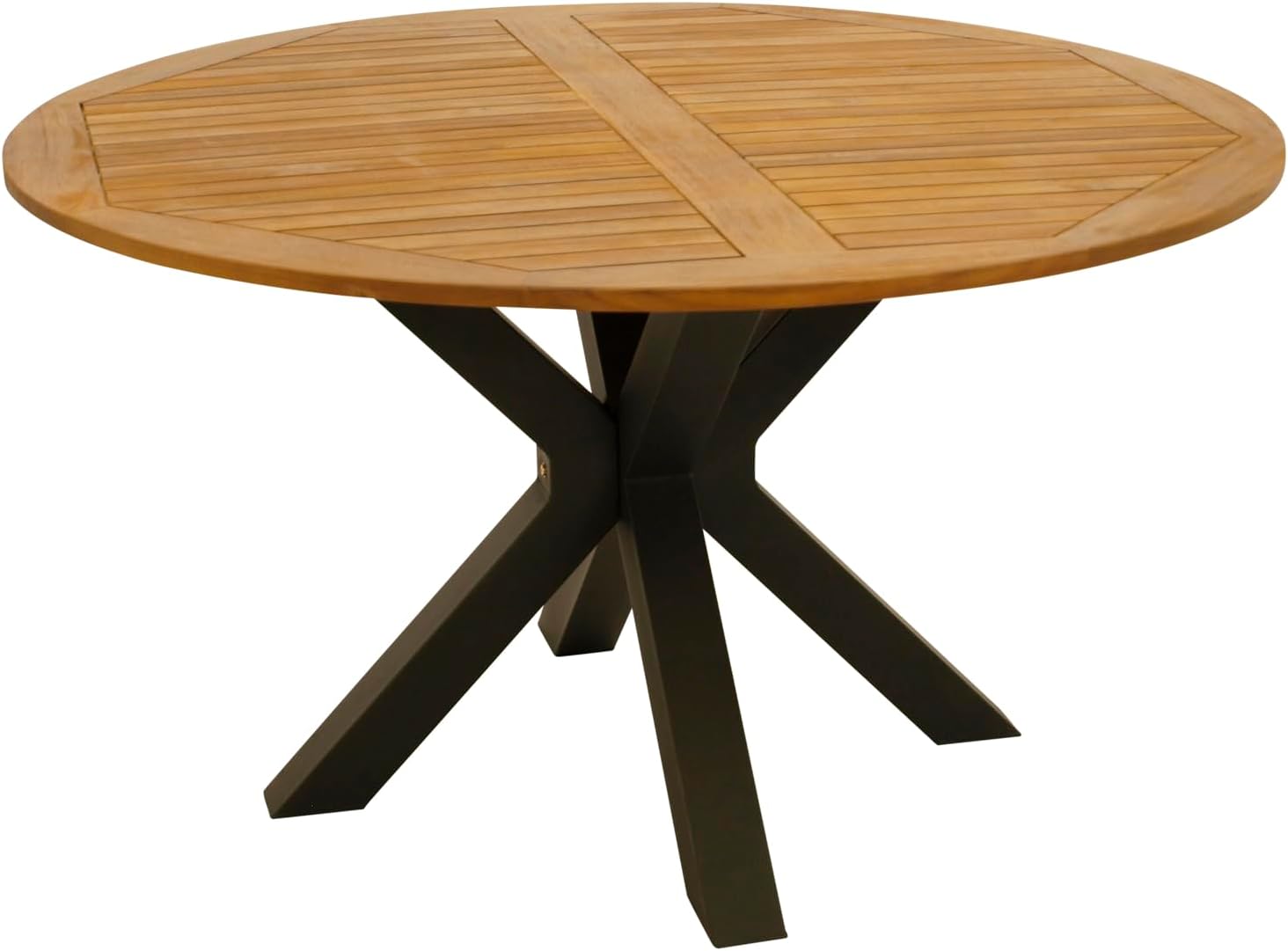DEGAMO Gartengarnitur Madeira 5-teilig, 4X Stapelsessel anthrazit und 1x Gartentisch Metall mit Tischplatte Akazie 130cm rund, Outdoor