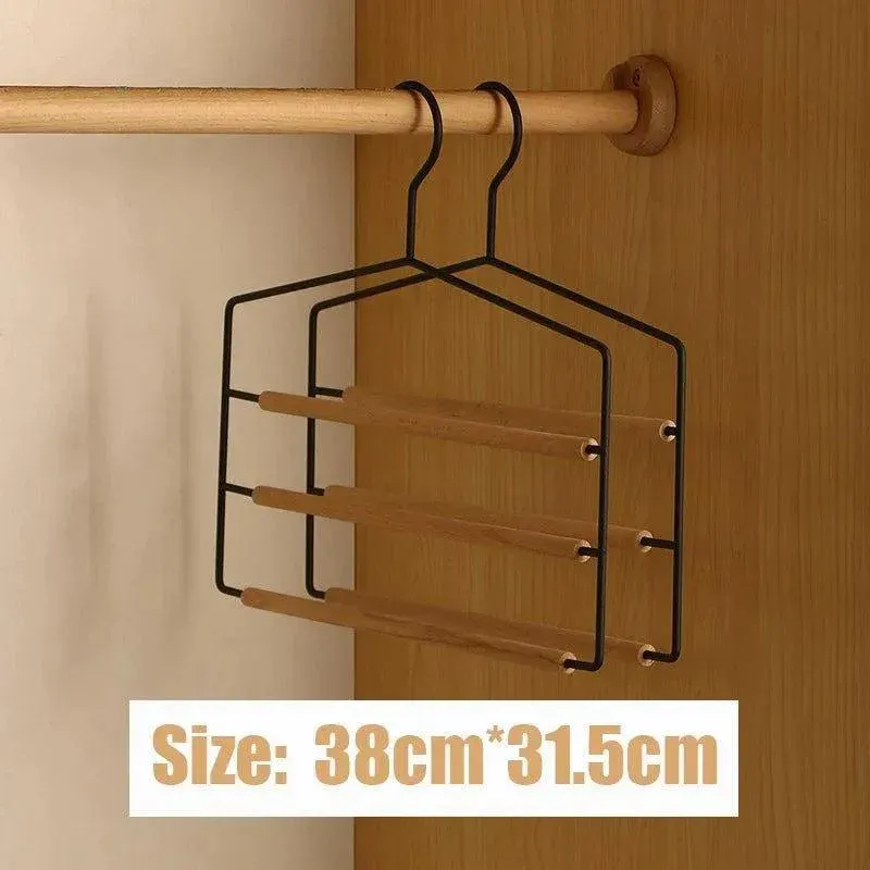 1 pcs of 3 Tiers Multi-Layer Wooden Pants Trouser Hanger | Wardrobe Closet Clothes Iron Hanging Rack
