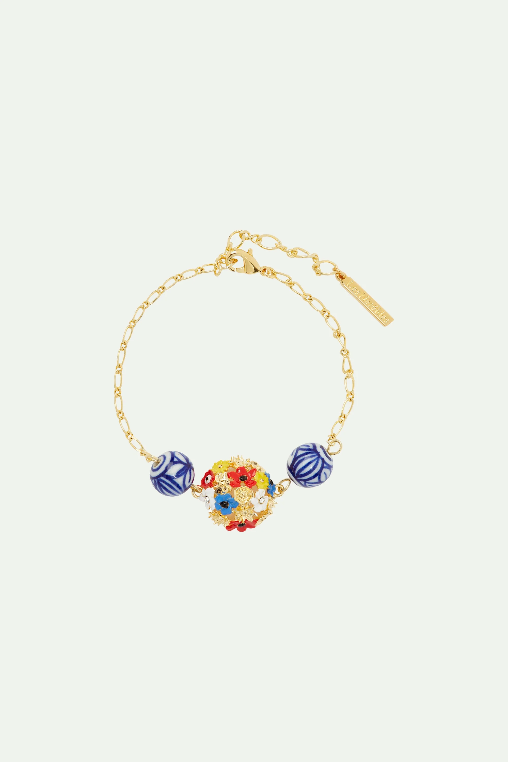 Bracelet fin bouquet de fleurs et perle en céramique | Multicolore