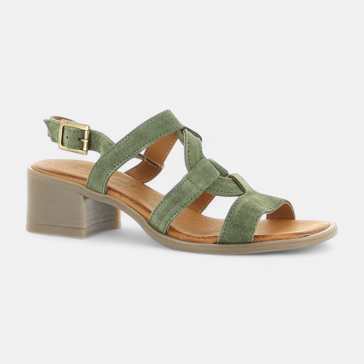 Nu-pieds Femme en cuir kaki