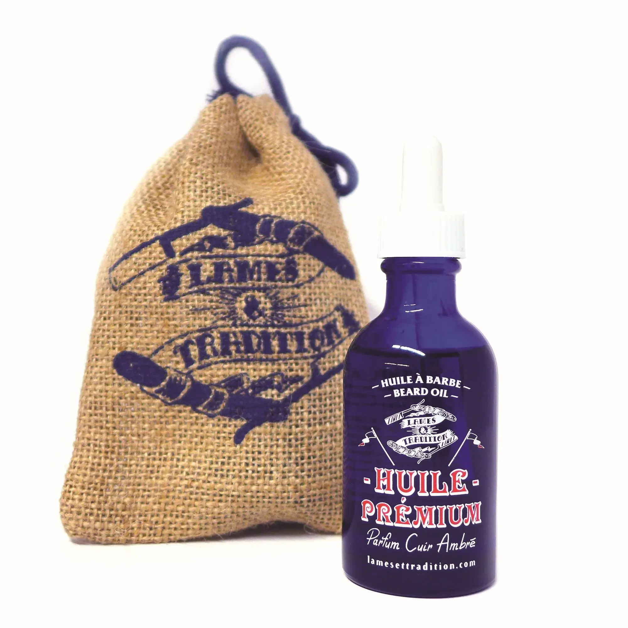 Lames et Tradition - Huile à barbe Premium Flacon 50 ml - Parfum Cuir Ambré- Huile pour barbe