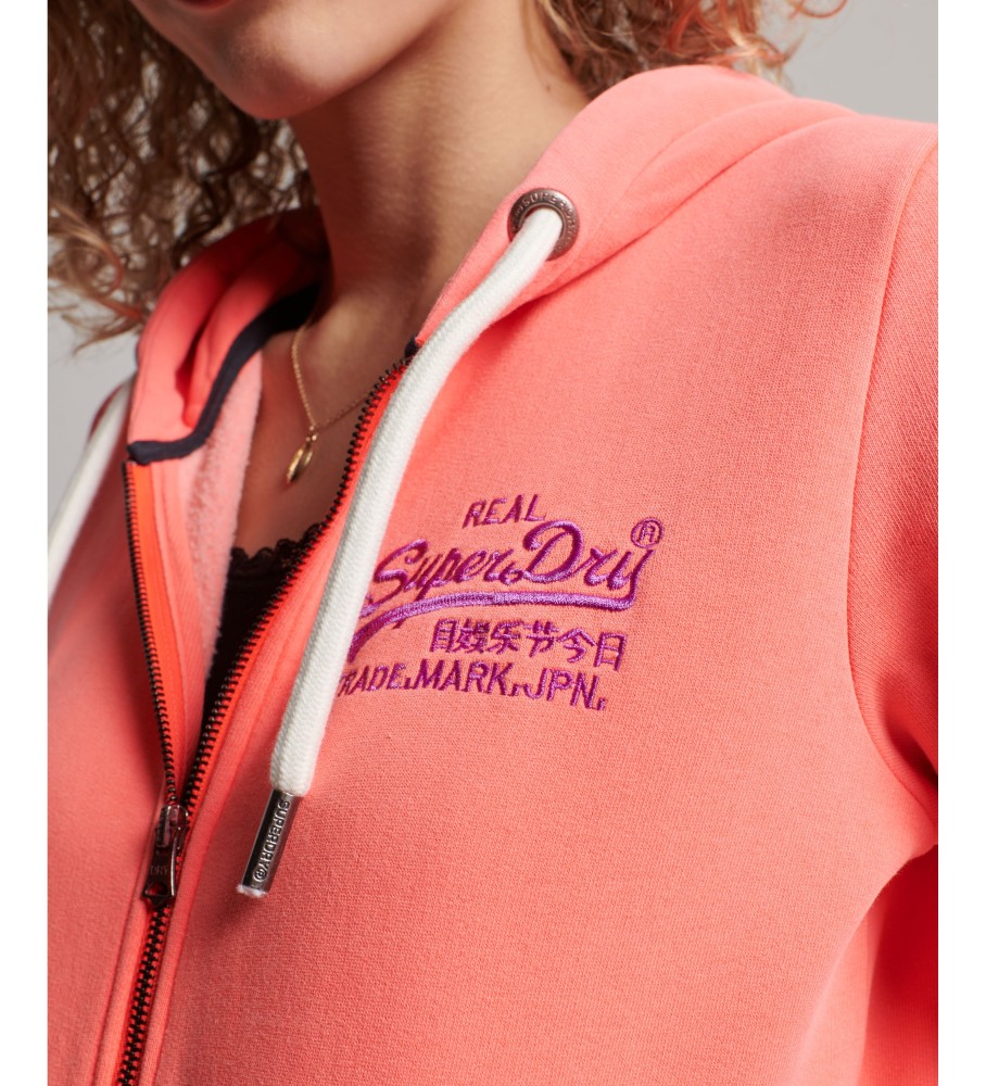 Moletom com zíper e logo vintage da Superdry na cor laranja neon