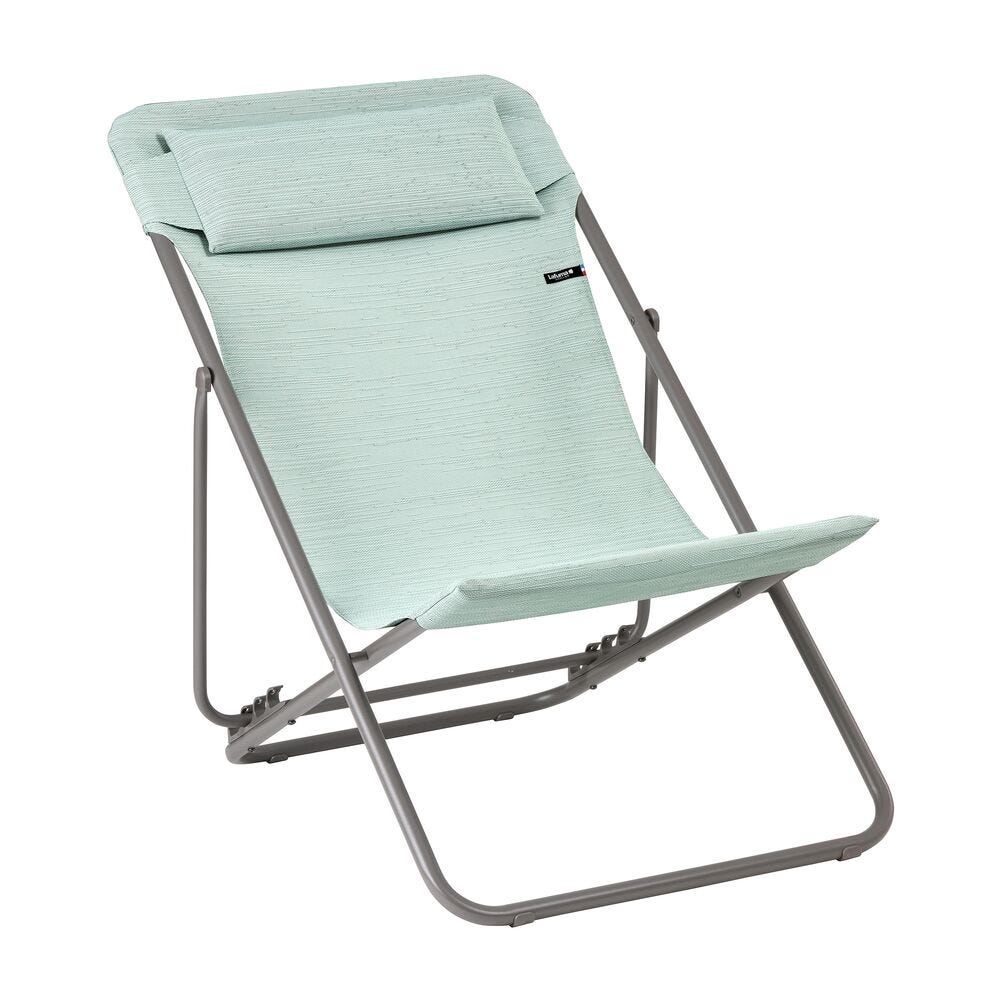 Klappbarer Liegestuhl mit Kopfkissen Maxi Transat + Batyline® Duo Blau Mistral Blue-Titane