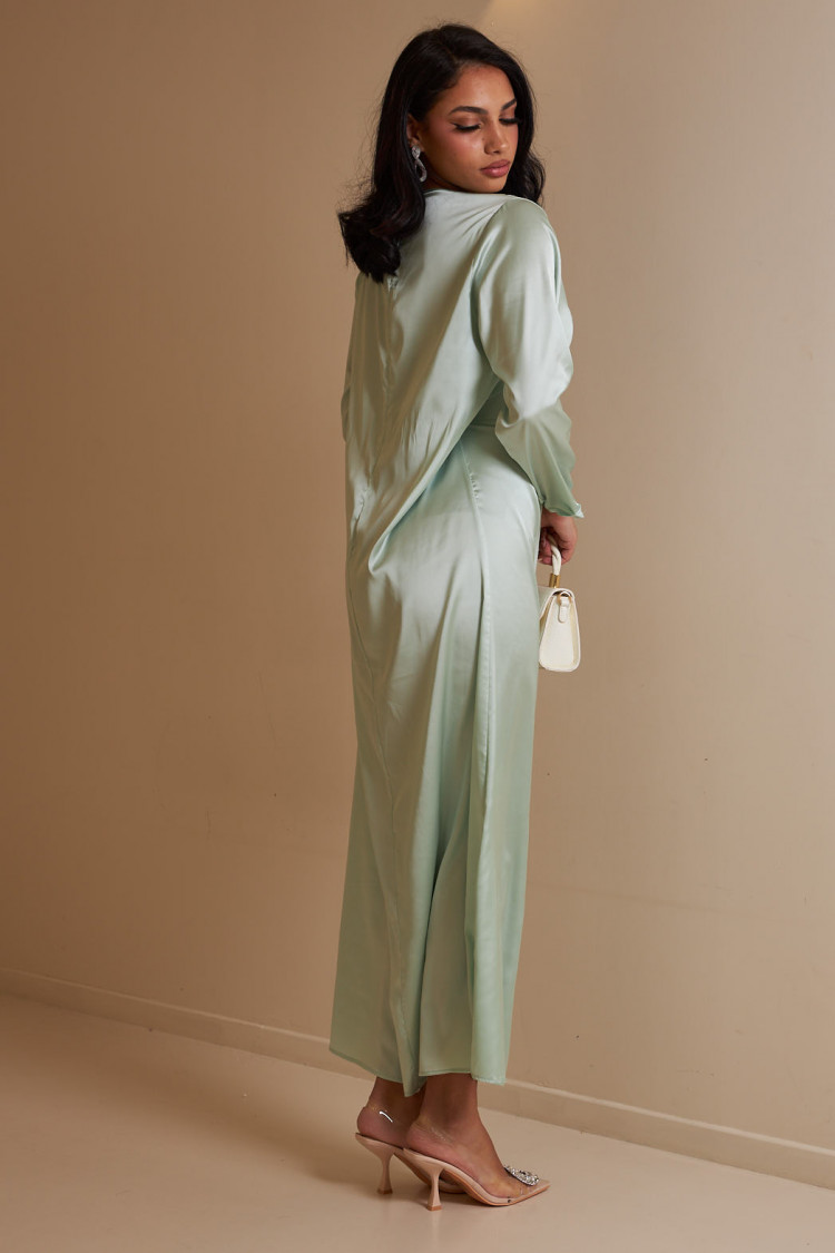 Ensemble 2 pièces robe + gilet à enfiler satiné vert
