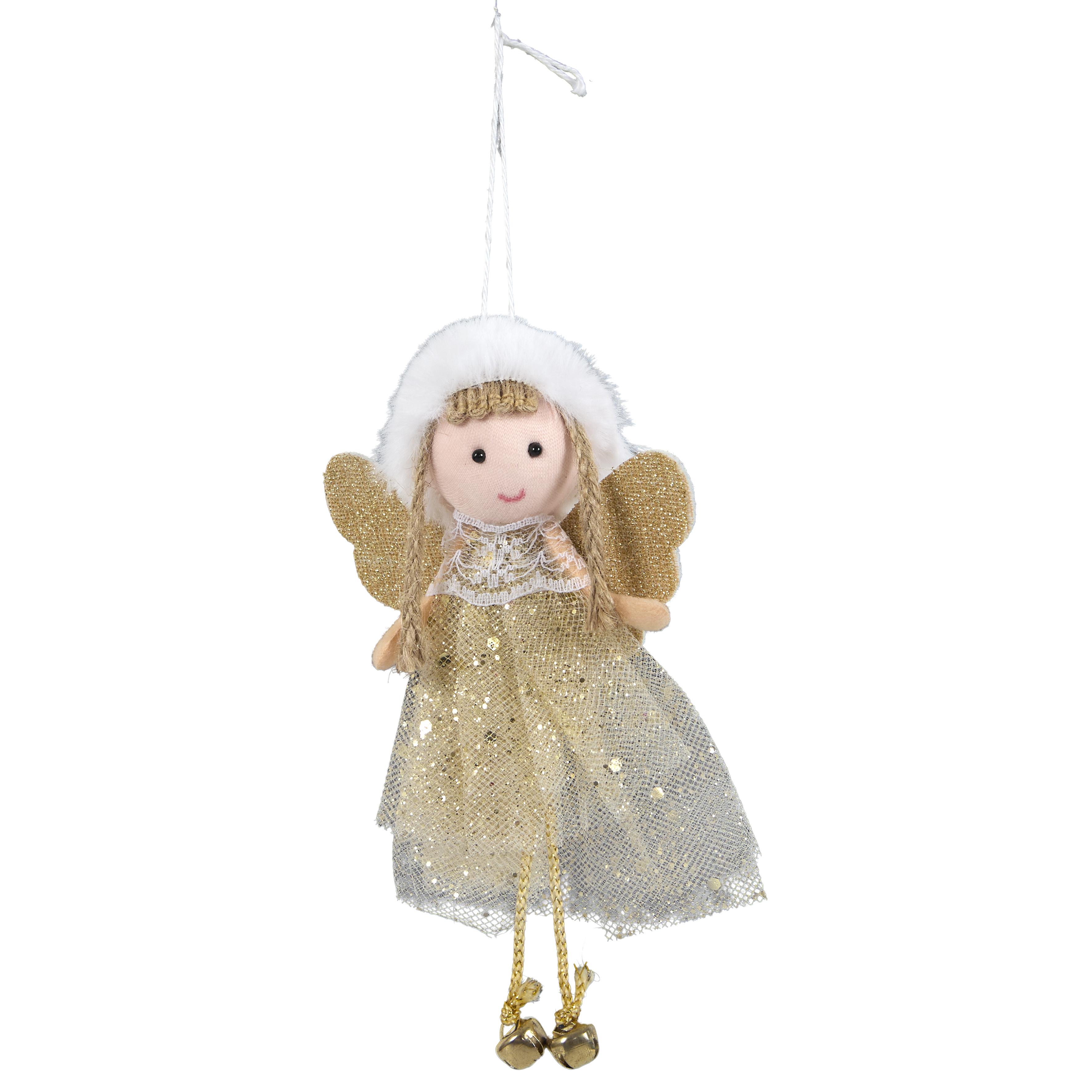 SUSPENSION ANGE GRELOTS BLANC DORE H.15CM