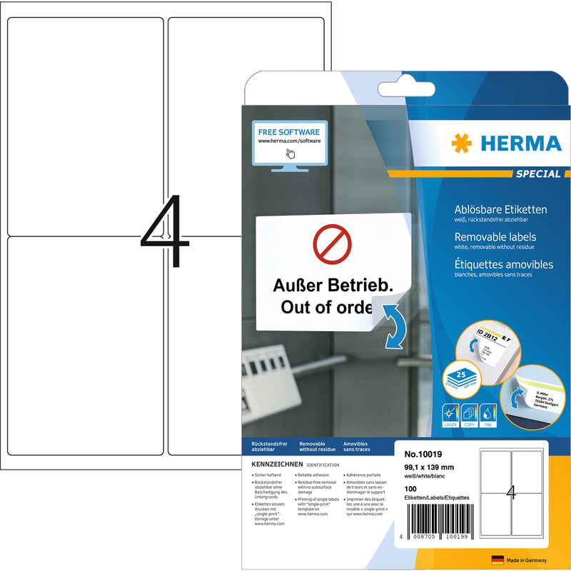 Herma Etiketten wiederablösbar, 10019, 99.1 x 139 mm, 25 Blatt