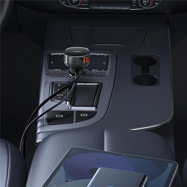 (60W) USB C Auto KFZ Ladegerät mit einziehbarem USB C Kabel - Schwarz