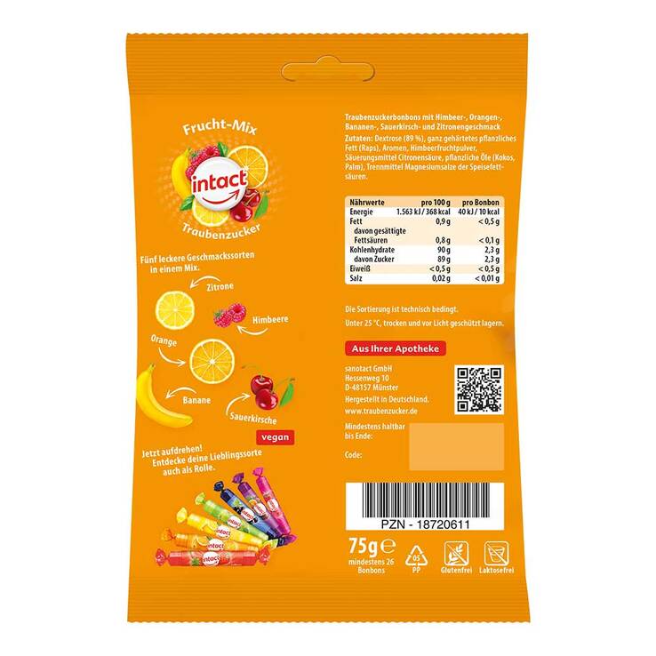Intact Traubenzucker Beutel Frucht-Mix, 75 g