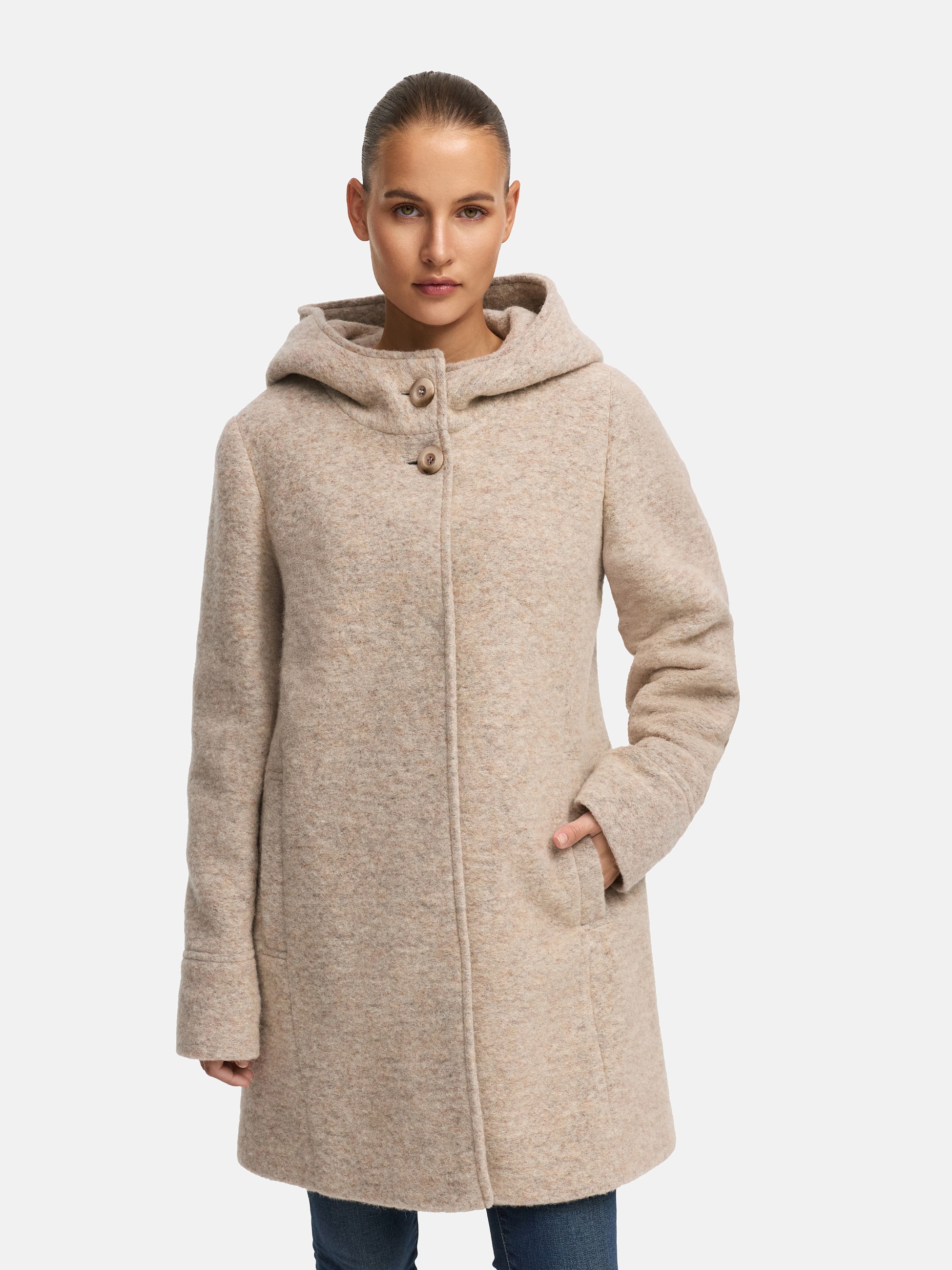 MANISA Wolljacke mit Kapuze Wollparka mit Kapuze und verdeckten Knöpfen