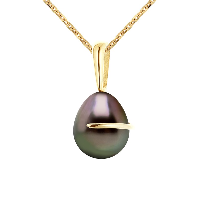 Pendentif Bélière avec Retour Or Jaune et Véritable Perle de Culture de Tahiti Poire 8-9 mm