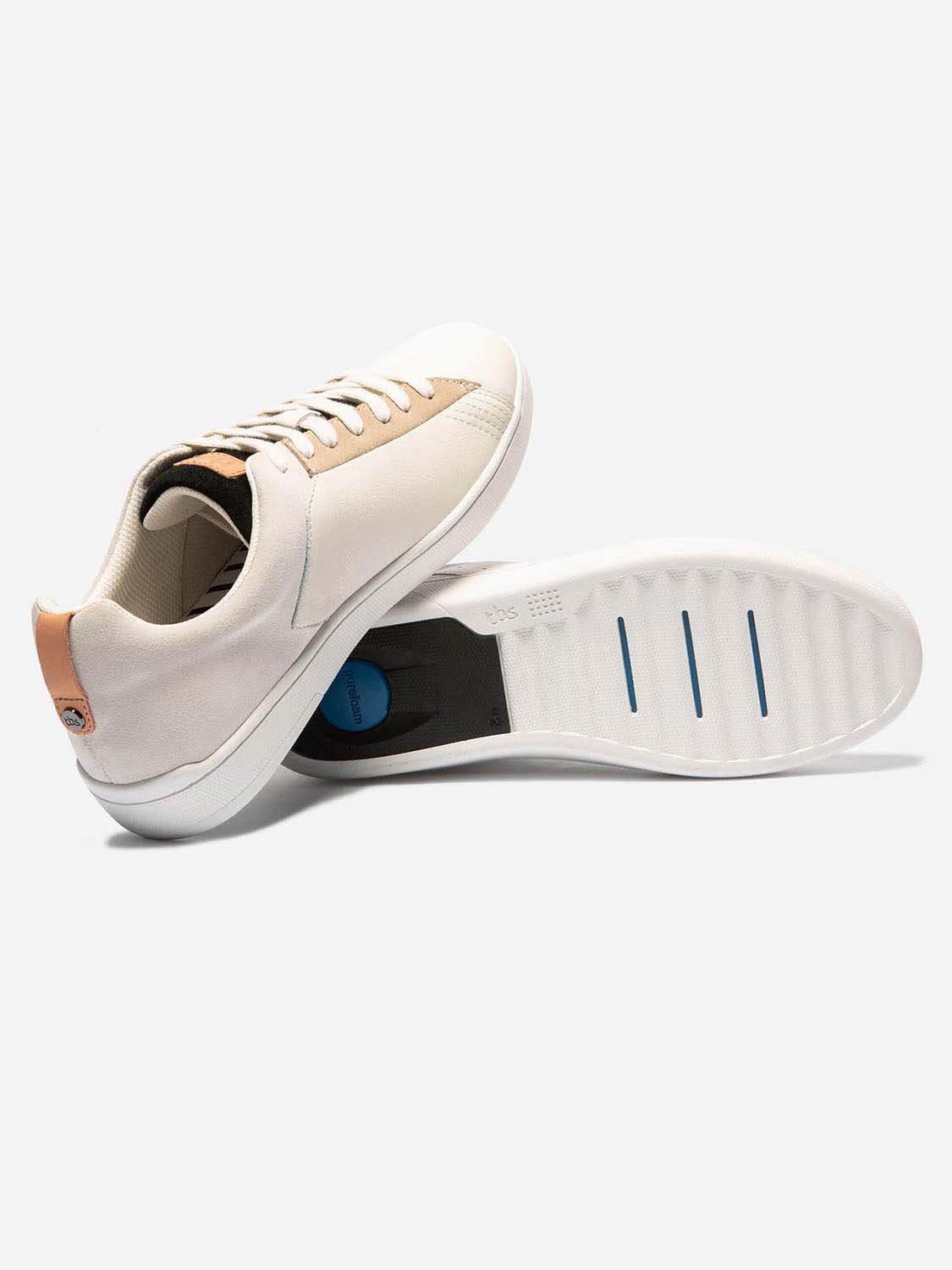 Baskets Homme Confort Purefoam Dessus Cuir Blanc et Sable