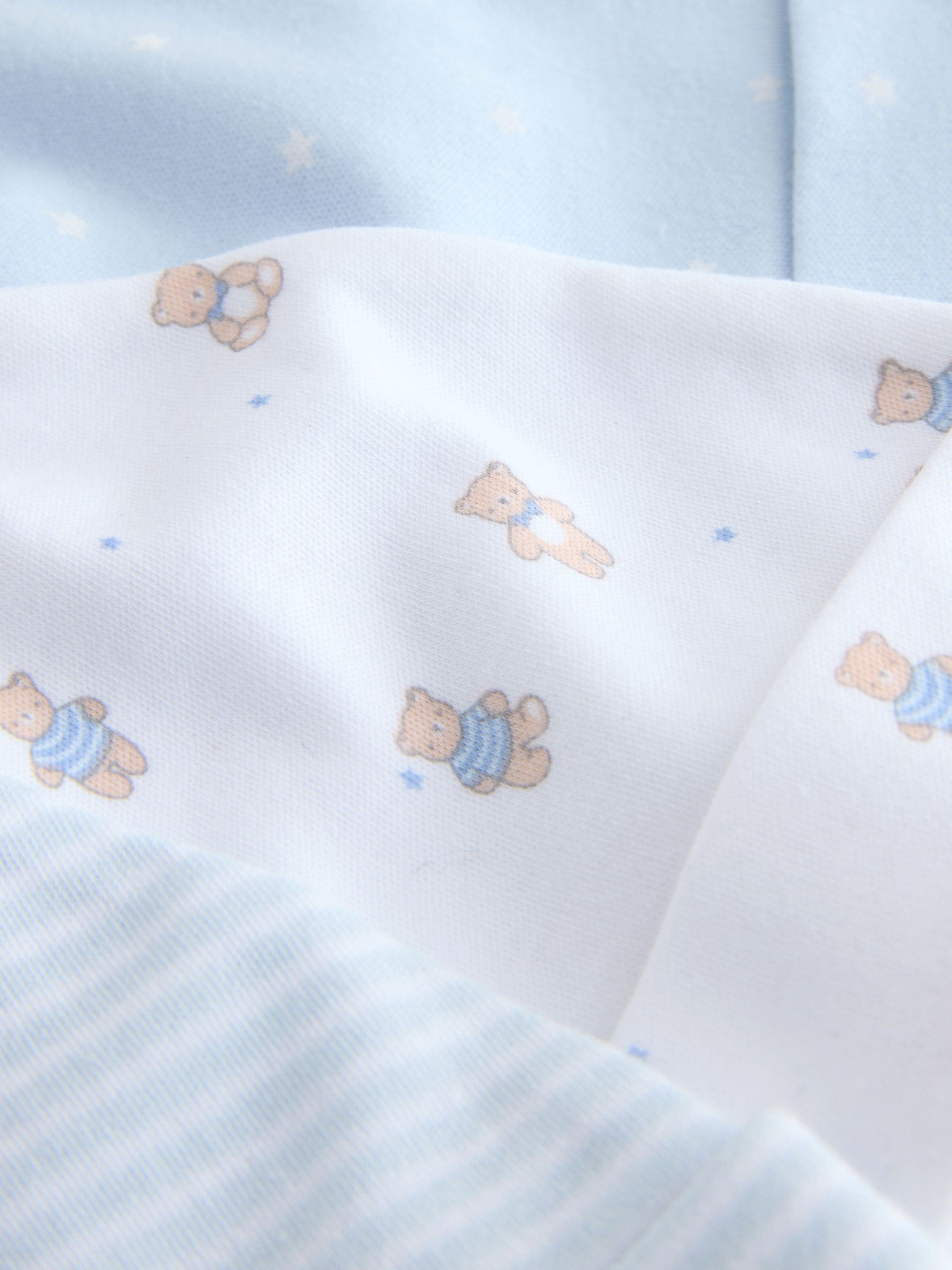 Blauw - Set van 3 babymutsen met gestrikte bovenkant (0-12mnd)