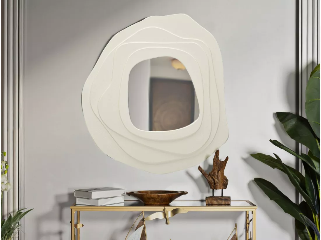 Miroir Mural Blanc aux Formes Sinuées - Design Moderne et Créatif - 90x4x97 cm