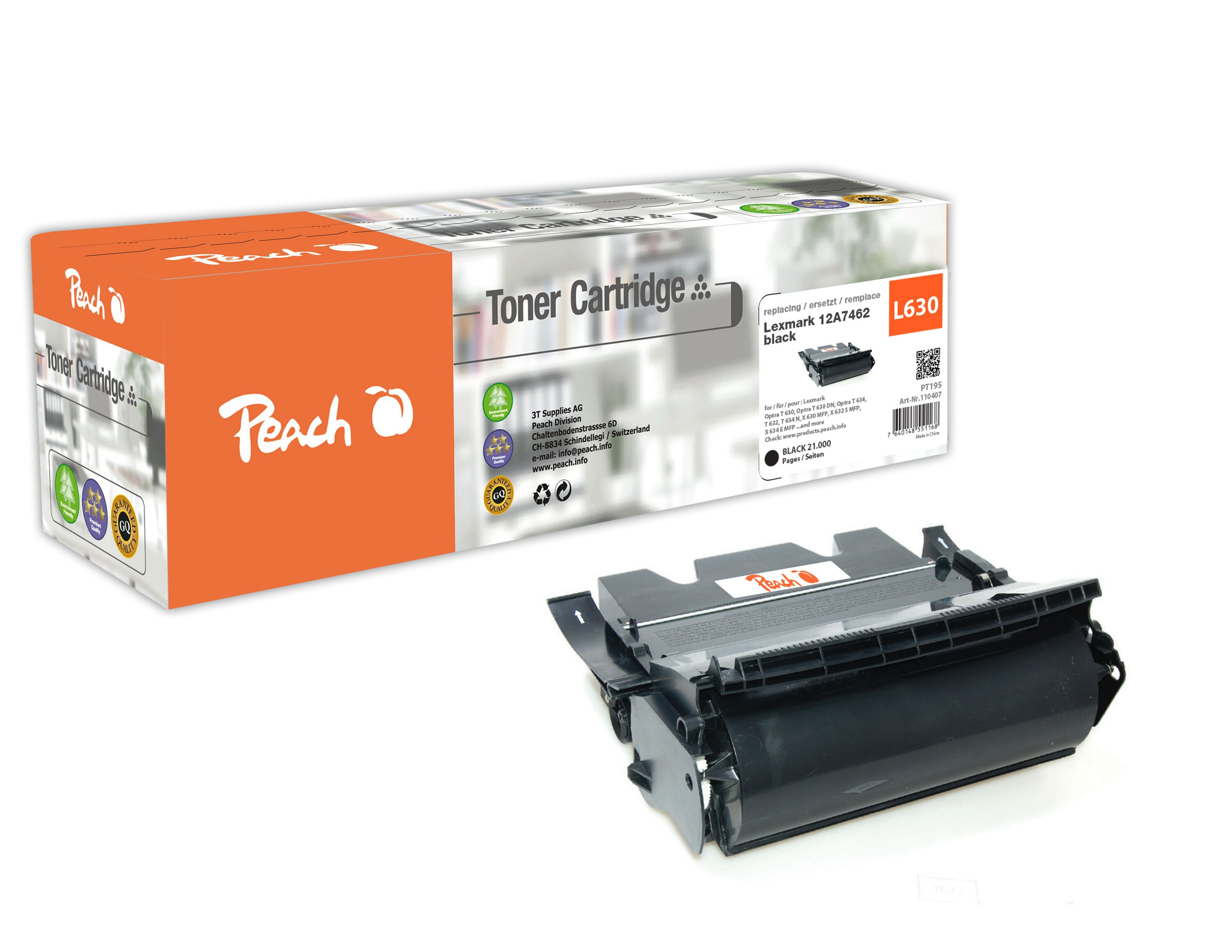 Peach L63 XBK Toner bk ersetzt Lexmark No. 63XBK, 12A7362 für z.B. Lexmark Optra T 630, Lexmark Optra T 630 DN, Lexmark Optra T 630 N (wiederaufbereitet)