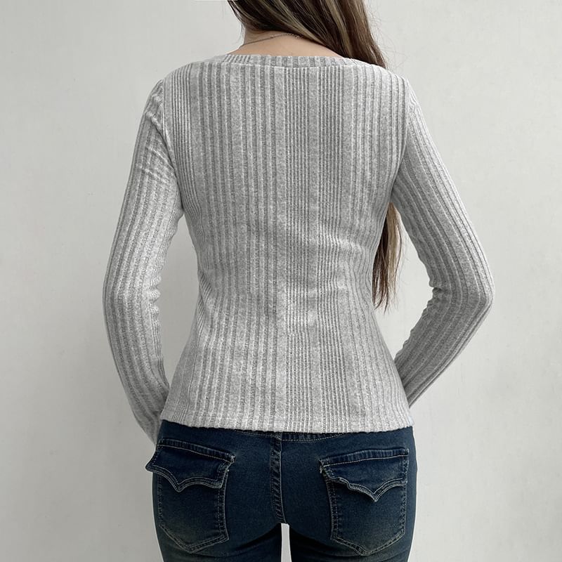 Sosana - Lange mouwen effen slim-fit gebreide top